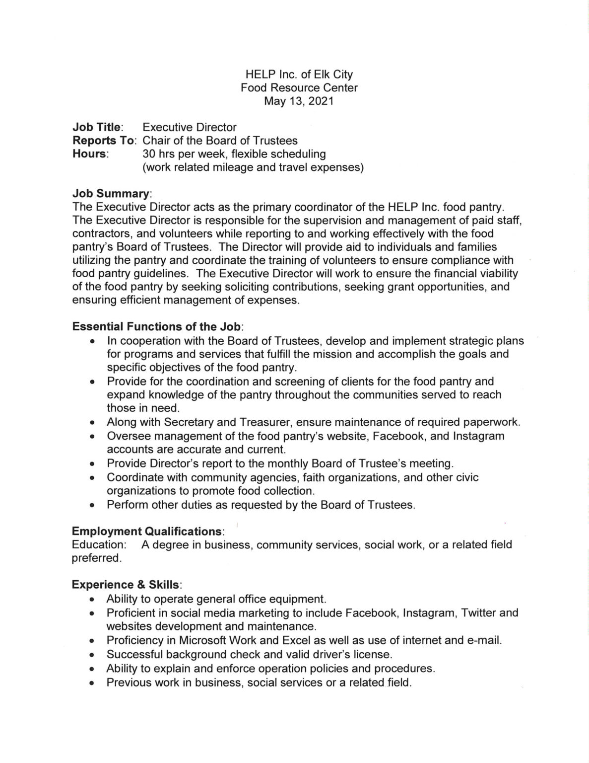 Executive director job posting